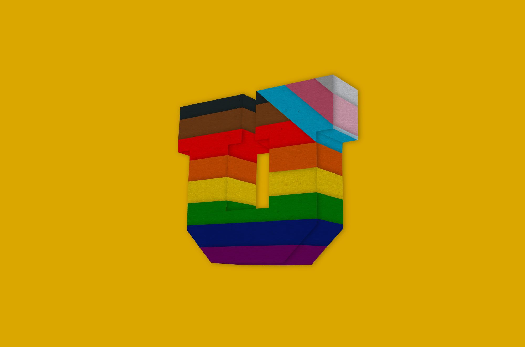 cut and arranged paper to resemble a Progress Flag wrapped Block U