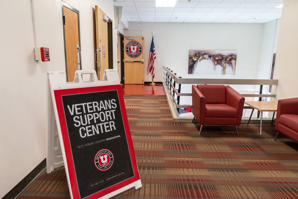 the entrance to the Veterans Support Center in the Union building