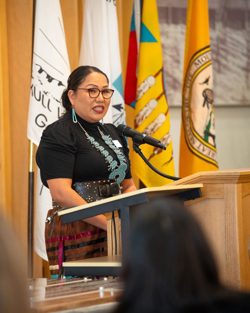 Tashina Barber speaking at the Native American Heritage Month kick-off event