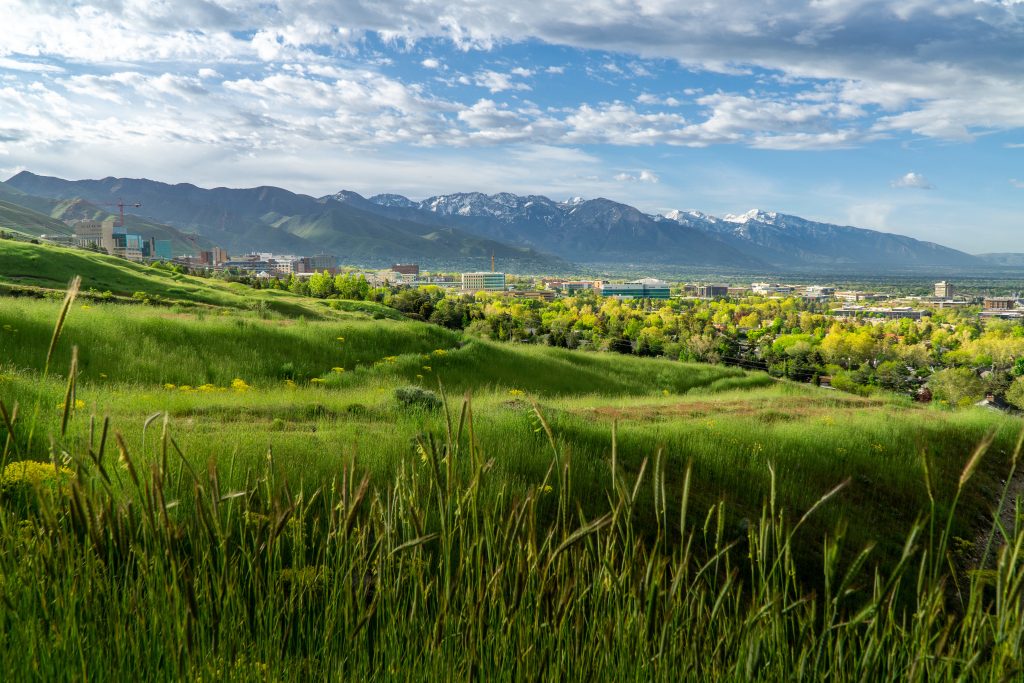 a view of the University of Utah campus and Salt Lake City valley from the Bonneville Shoreline trail