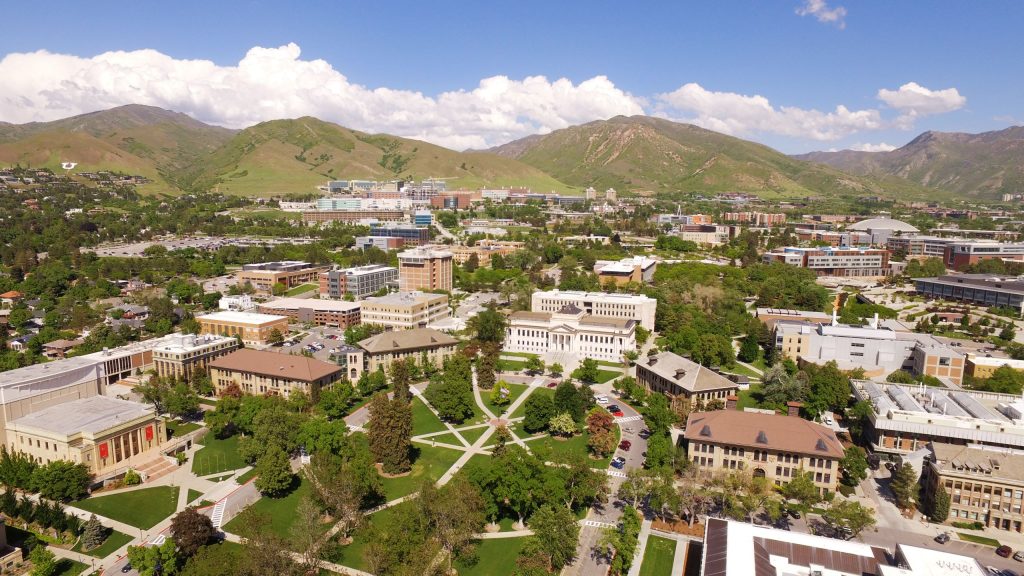 an aerial view of Presidents Circle at the University of Utah