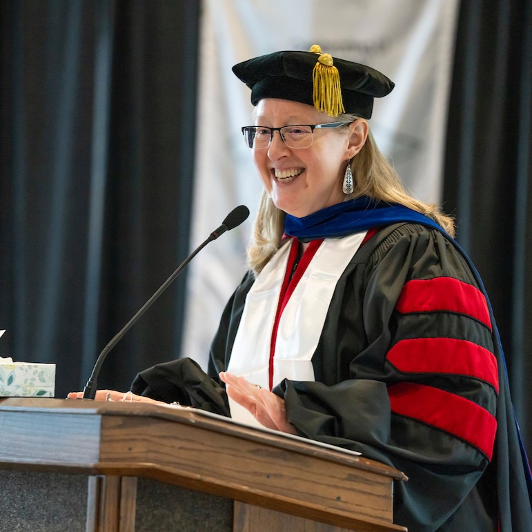 Lori McDonald gives celebratory remarks at the Celebrating U Completely: Graduate Celebration