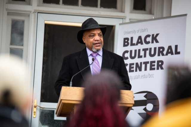 Steve Bell, Assistant Professor at the opening of the Black Cultural Center in Salt Lake City, Utah University of Utah, 95 Fort Douglas Blvd. (Bldg. 603)