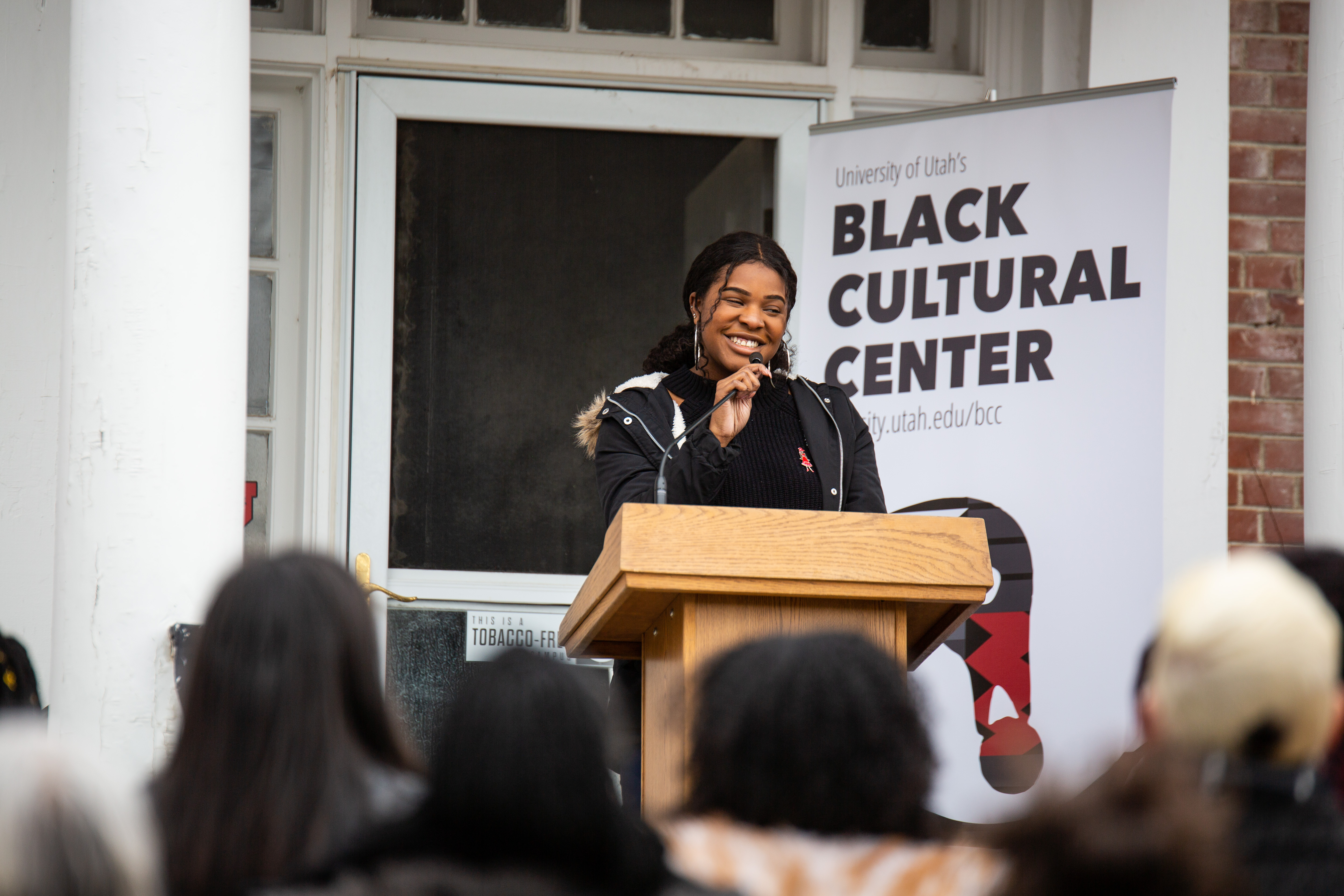 Alexis Baker, Black Student Union Member speaks at the Black Cultural Center in Salt Lake City, Utah University of Utah, 95 Fort Douglas Blvd. (Bldg. 603)