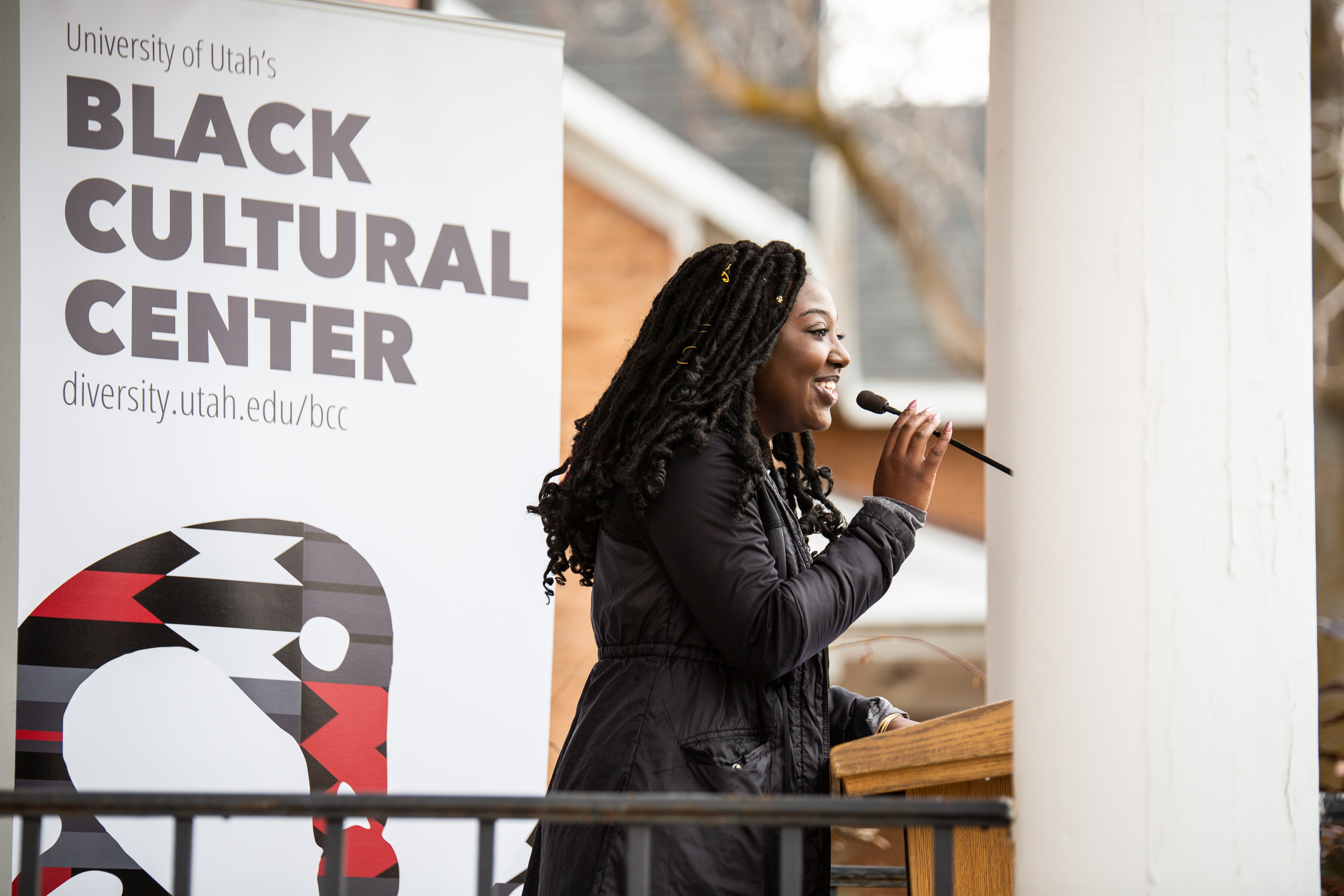 Barbara Kufiadan, Black Student Union Member speaks at the Black Cultural Center in Salt Lake City, Utah University of Utah, 95 Fort Douglas Blvd. (Bldg. 603)
