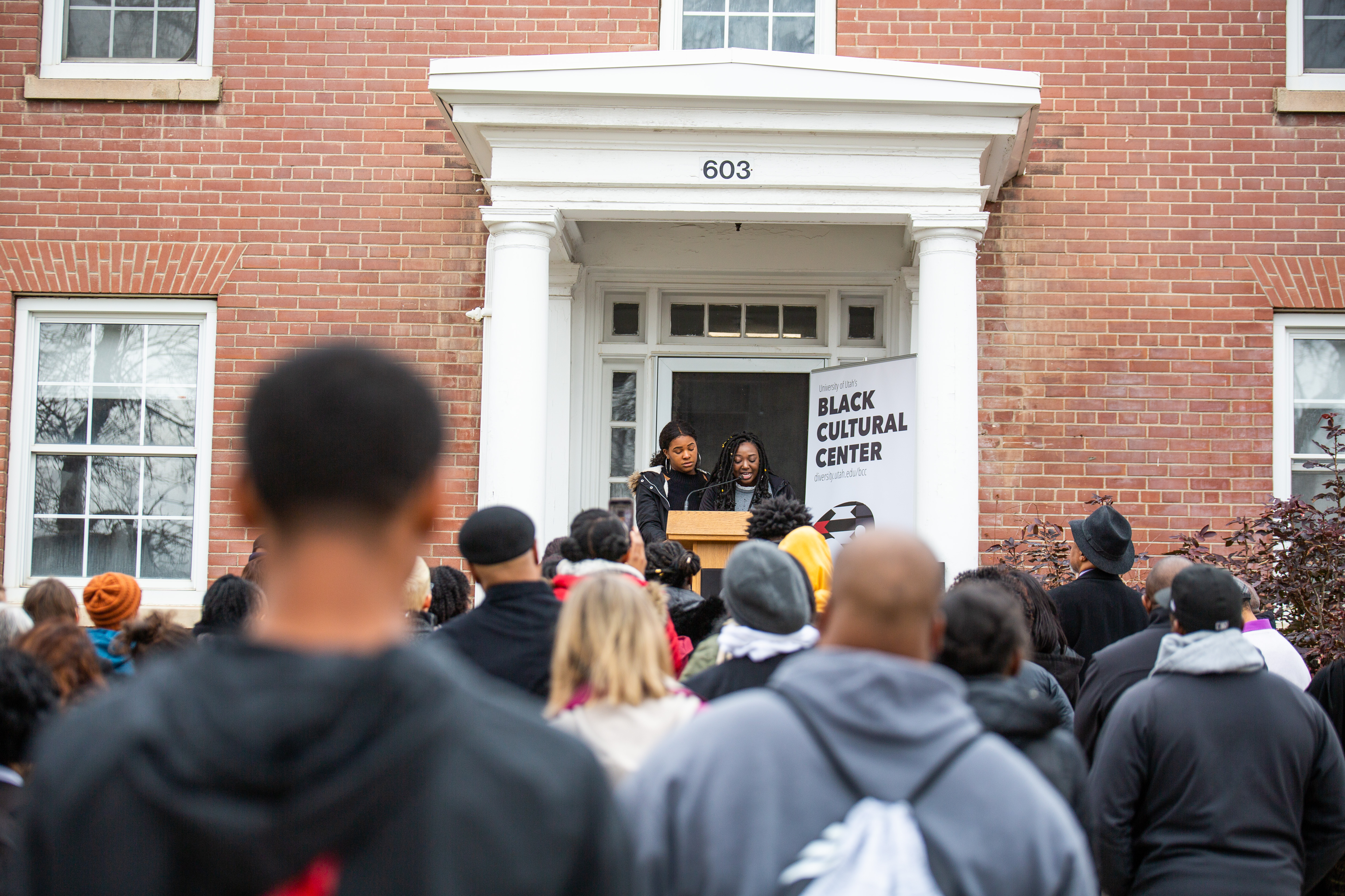 Barbara Kufiadan, Black Student Union Member speaks at the Black Cultural Center Open House