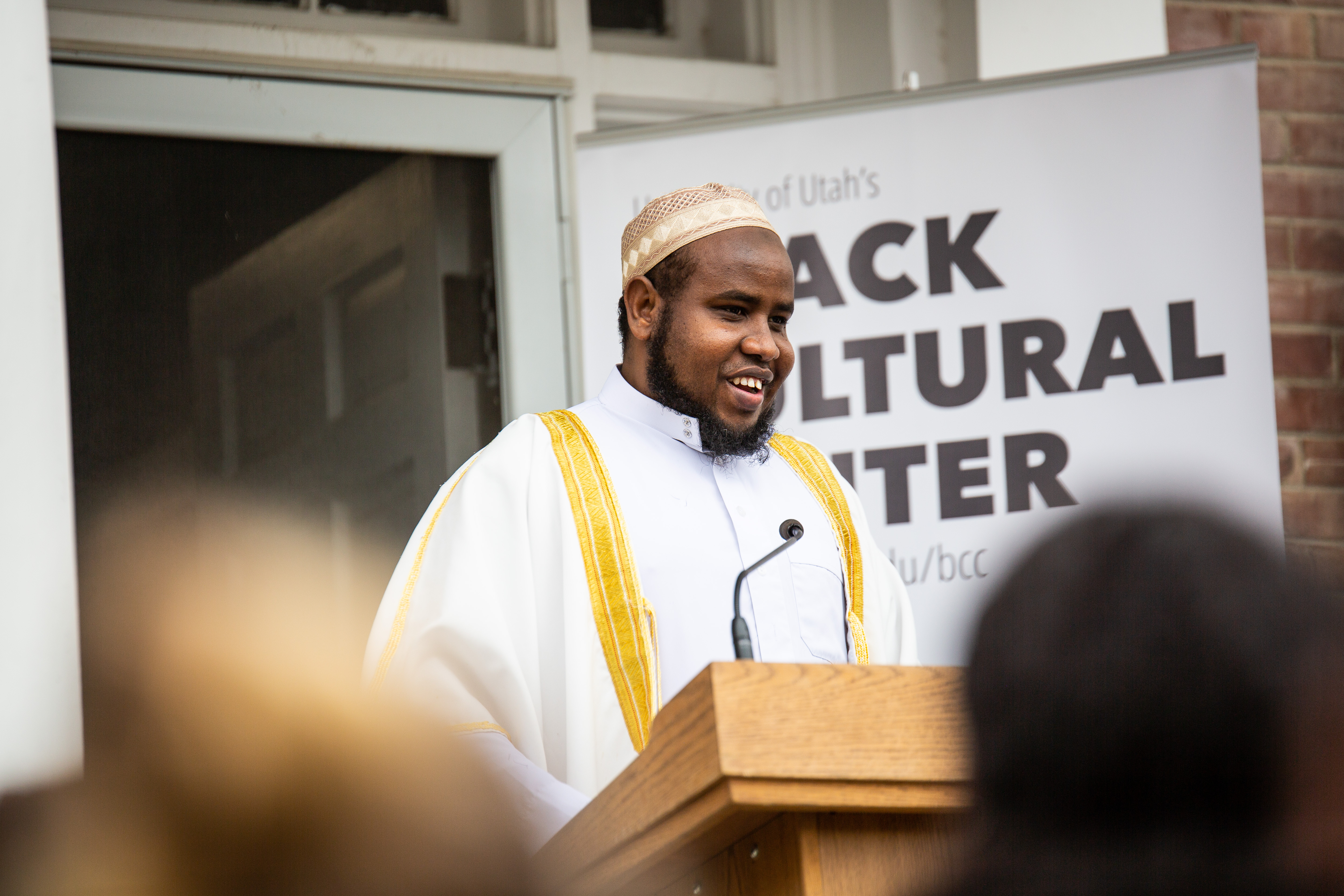 Sheikh Yussuf Abdi, Imam of the Madina Mosque speaks at the Black Cultural Center in Salt Lake City, Utah University of Utah, 95 Fort Douglas Blvd. (Bldg. 603)