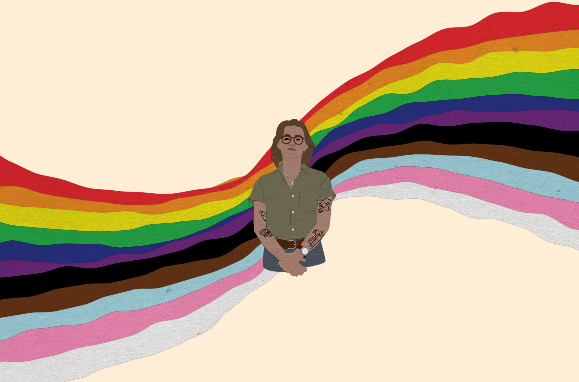 cut and arranged paper to resemble Shelby Hearn and a rainbow