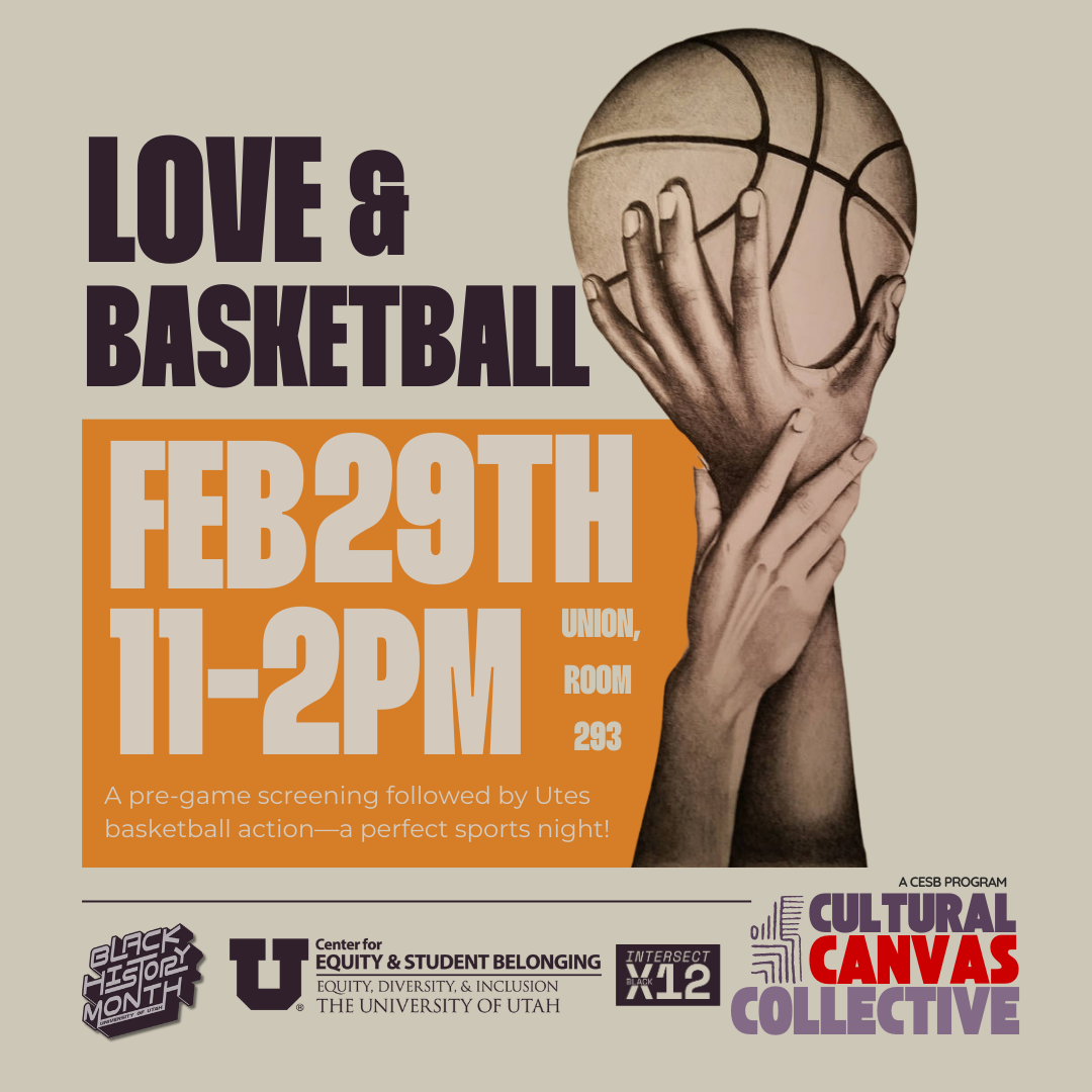 Love & Basketball; two hands reaching upward toward a basketball